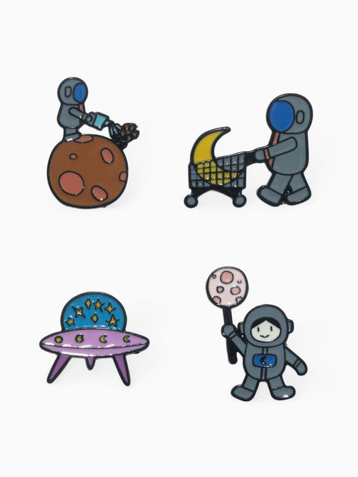 Набор значков (4 шт.) Космос, цветные в чёрном металле