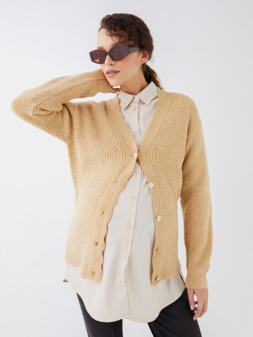 V Yaka D?z Uzun Kollu Hamile Triko H?rka