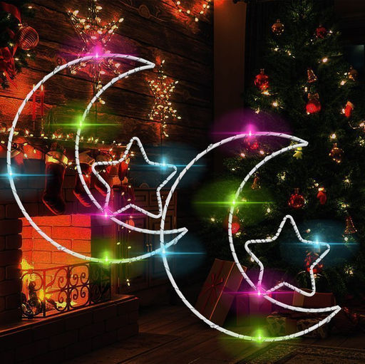 Гирлянда штора Роса -светлячкиЗвезда с луной  разноцветное свечение ,7 режимов свечения ,8 фигур, 3х0.75м , - Family фото 4