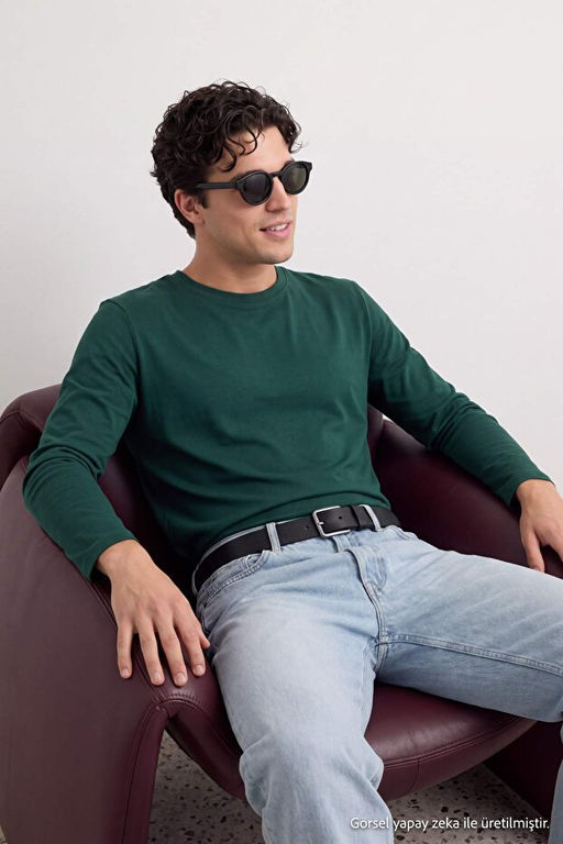 Ye_il - Siyah- Koyu Mavi Regular/Normal Uzun Kollu 3l_ Basic Paket T-Shirt TMNAW21TS0197 - Trendyolmilla фото 2
