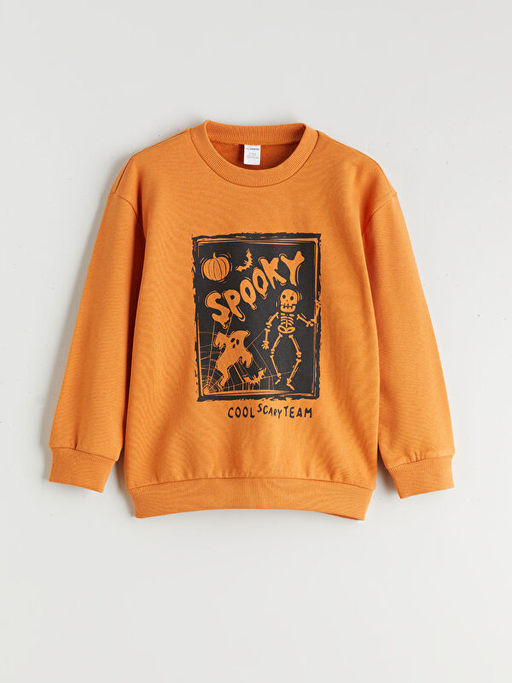 Bisiklet Yaka Bask?l? Uzun Kollu Erkek ?ocuk Sweatshirt ve Pantolon 2li Tak?m