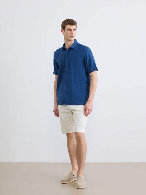 Regular Fit Keten G?r?n?ml? Erkek G?mlek