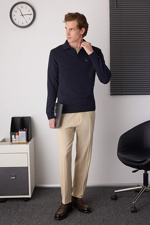 Lacivert*004 Fitted Polo Yaka D_z Kazak TMNAW23KZ00238 - Trendyolmilla фото 2