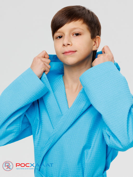 Подростковый вафельный халат с капюшоном бирюзовый В-18 (14) - Росхалат фото 5