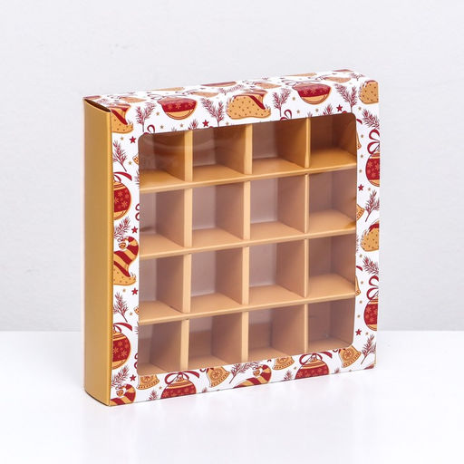 Коробка под 16 конфет «Новогодняя», 17.5×17.5×3.5 см