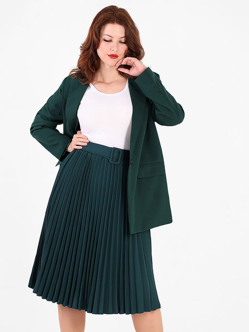 Темно-зеленая плиссированная юбка с поясом классическая - Almond фото 5