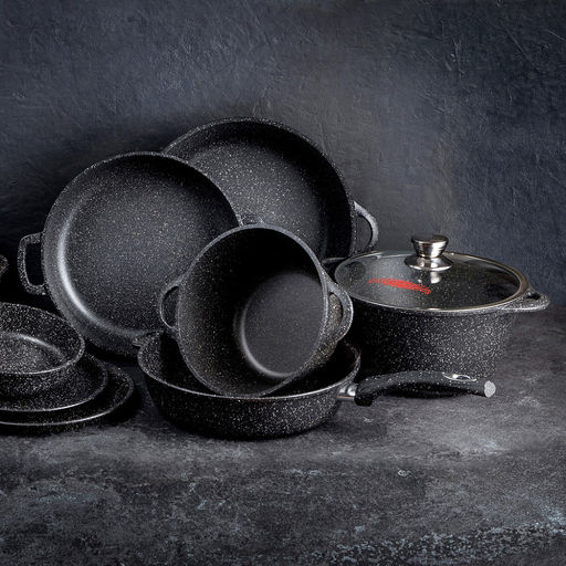 Кастрюля с антипригарным покрытием 2л, д22см "Гранит", h11см, s0,4см, литые ручки, стеклянная крышка с пароотводом, форма "Классик волна", подарочная упаковка (Россия)