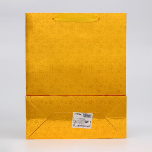 Цена за 12 шт. Пакет подарочный, фольгированный, упаковка, с окном, Золотой, M 32?25.5?11 см - UPAK LAND фото 2