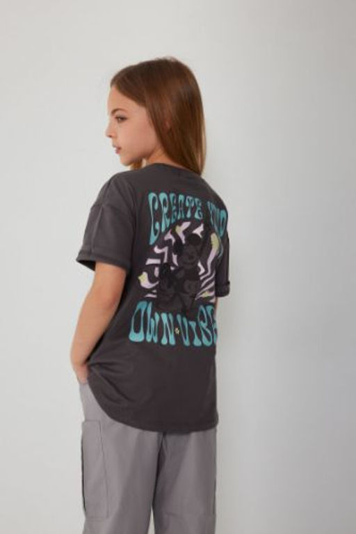K?z Cocuk Disney Mickey & Minnie Oversize Genis Kal?p Bisiklet Yaka K?sa Kollu Tisort