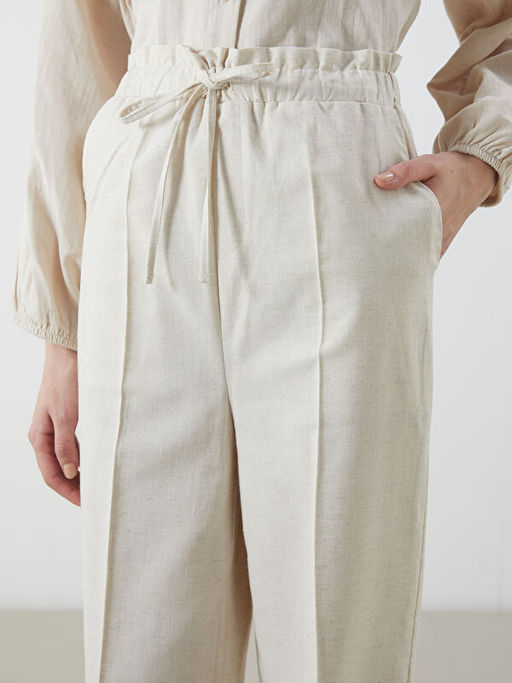 Beli Lastikli Keten Kar???ml? Kad?n Pantolon