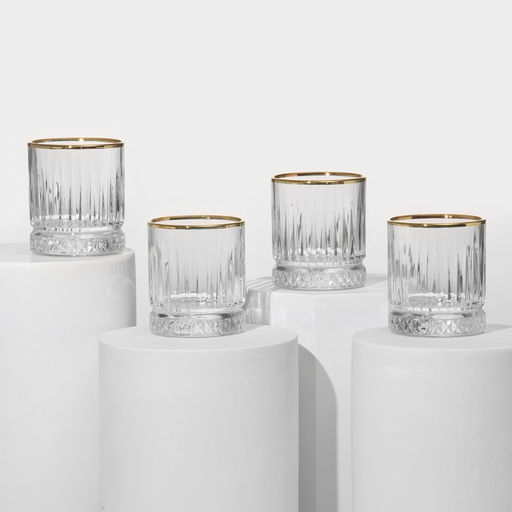 Стаканы низкие Paşabahçe Elysia, 210 мл, стекло, с золотой каймой, набор 4 шт