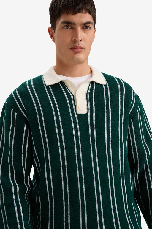 Relax Fit Polo Yaka _izgili Triko Kazak - Defacto фото 3