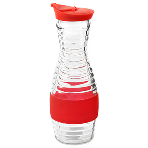 Бутылка стеклянная Мираж 0,9л h27,5см, с широким горлом д5,8см, пластмассовая крышка-дозатор, в силиконовой оплетке, цвета микс (д/основания 6,8см) (Китай) - Домашняя мода фото 2