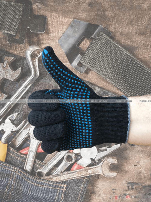 Цена за 10 пар.Перчатки рабочие хб с ПВХ - 10 класс, 5-и нитка СТАНДАРТ ЧЕРНЫЕ