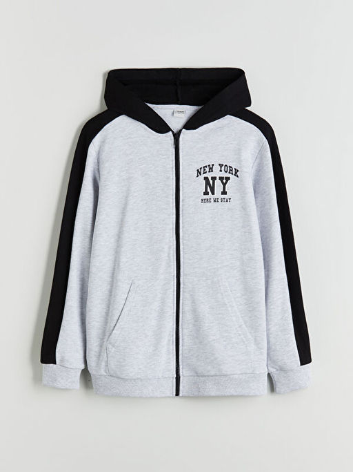 Kap??onlu Erkek ?ocuk Fermuarl? Sweatshirt