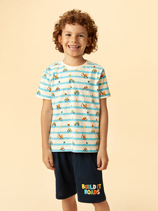 Bask?l? Erkek ?ocuk ?ortlu Pijama Tak?m?