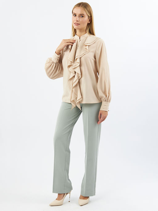 Блузкас отлетными рюшами OD-914-1 бежевый - Tantino фото 3