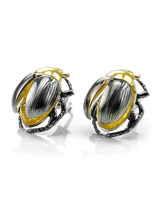 Необычные серебряные серьги с натуральным лимонным янтарём Скарабей - Амберхолл фото 3