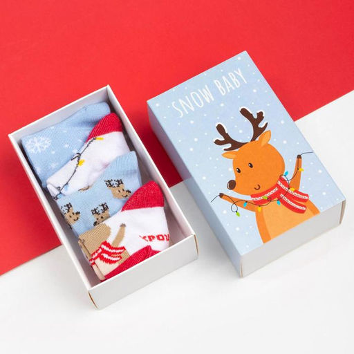 Носки детские новогодние Крошка Я «Оленёнок», набор 4 пары, 12-14 см