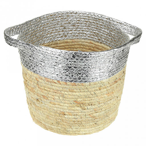 Корзина плетеная, интерьерная "Металлик" набор 3 штуки: д30см h27см; д26см h23см; д22см h20см, с ручками, серебро, ручная работа (Китай)