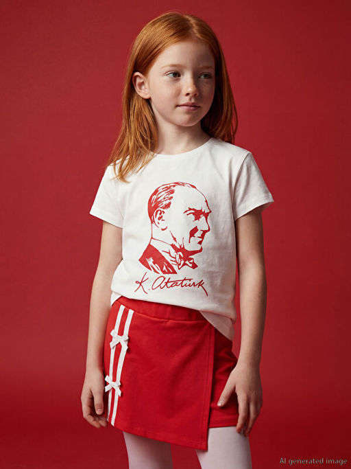 Bisiklet Yaka Atat?rk Bask?l? K?z ?ocuk Ti??rt