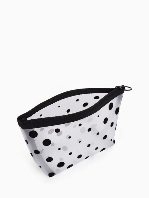 Косметичка DOTs, с рисунком, сетка, на молнии, белая