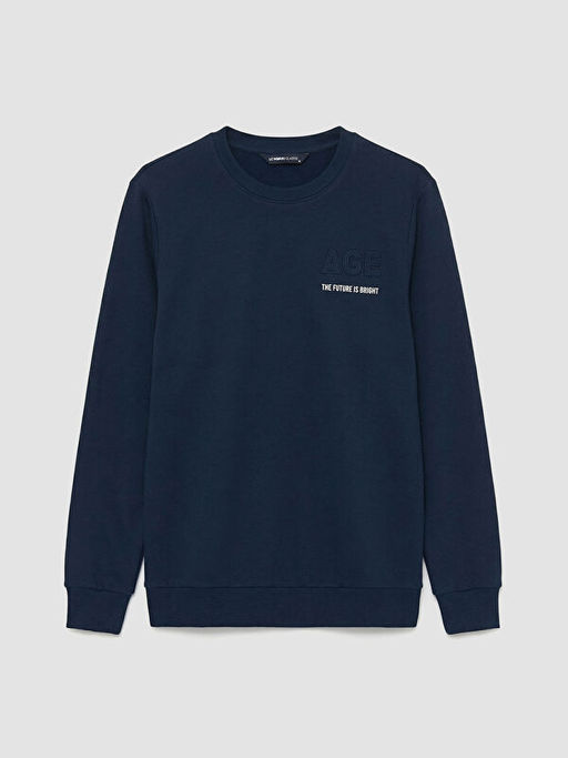 Bisiklet Yaka Bask?l? Erkek Sweatshirt