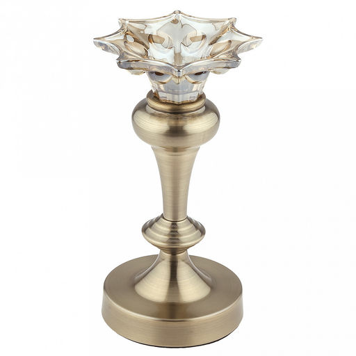 Подсвечник стеклянный "Клематис" h21,5см, чаша д11,5см, h4см, нескользящее основание д10,2см, металлическая ножка, бронзовый, в коробке (Китай)