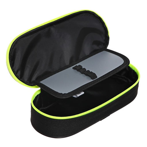 Пенал - футляр Calligrata Black, 85×210×50 мм, с откидной планкой, мягкий, текстильный, чёрный/ярко-салатовый