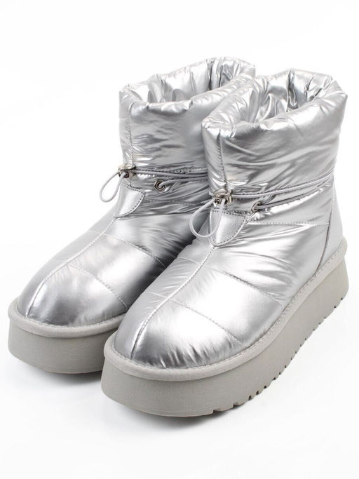 04-WA003-2M GREY/SILVER Ботинки зимние женские (натуральная кожа, курточная ткань, 100% шерсть)