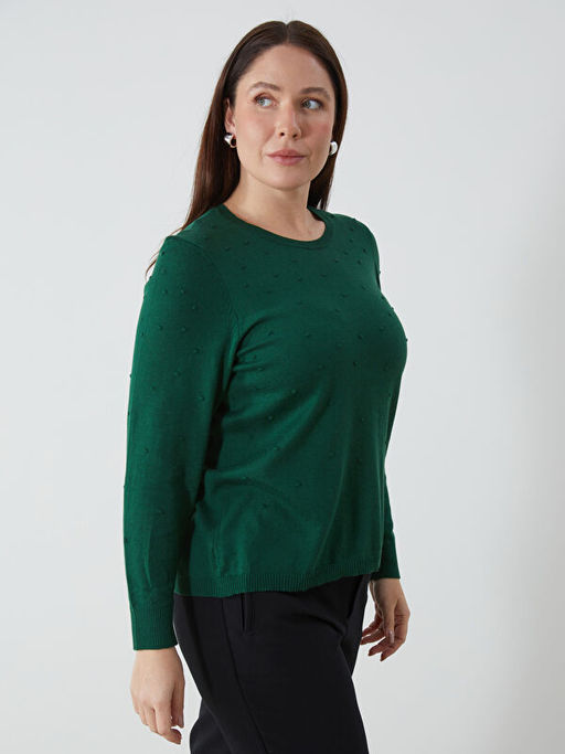 Bisiklet Yaka Kendinden Desenli Uzun Kollu Kad?n Triko Kazak