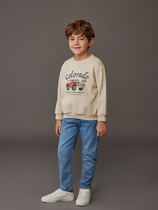 Bask?l? Erkek ?ocuk Kal?n Sweatshirt 2li