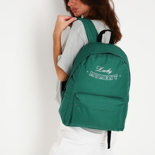 Рюкзак текстильный Lucky moment, с карманом, 29х12х40 зелёный - Nazamok фото 12