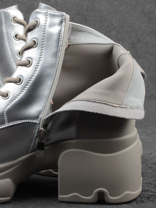 01-F591-2 GREY/SILVER Ботинки демисезонные женские (натуральная кожа, искусственная кожа)