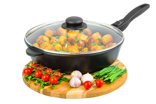 Сковорода глубокая 28 см ГАРМОНИЯ ВКУСА Черный Оникс С КРЫШКОЙ ф28, с/р, 51,5*29*12 см - Elan gallery фото 3