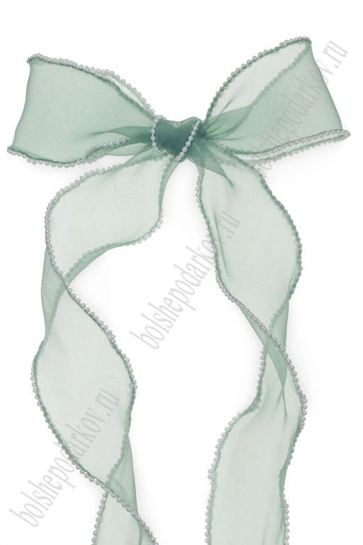 Лента органза с декоративным швом и бусинами 5 см*10 ярд (SF-7033) дымчато-зеленый №8