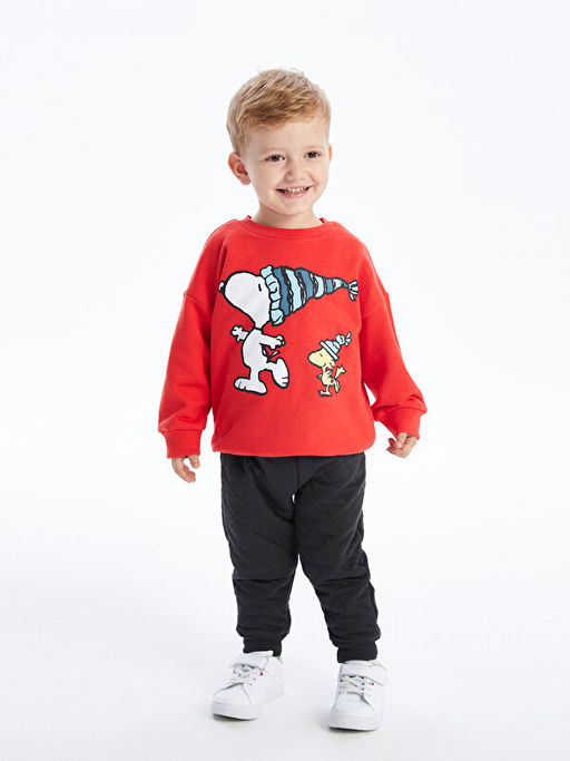 Bisiklet Yaka Uzun Kollu Snoopy Bask?l? Erkek Bebek Sweatshirt ve E?ofman Alt 2li Tak?m - Waikiki фото 2