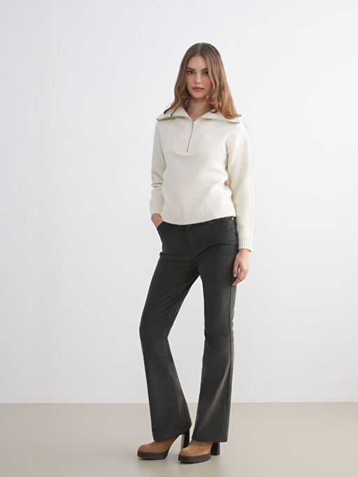 Dar Fit ?spanyol Pa?a Kadife Kad?n Pantolon