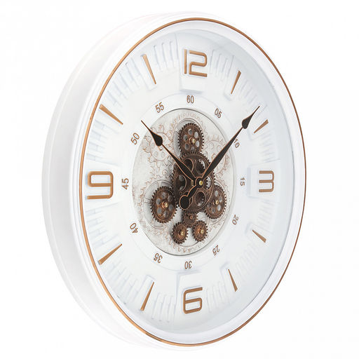 Часы настенные "Хронос" д49см, h7см, мягкий ход, циферблат "Шестеренки", белый/коричневый потертый; цифры арабские, медный; корпус пластик, белый, полоски медного цвета; в лотке (Китай)