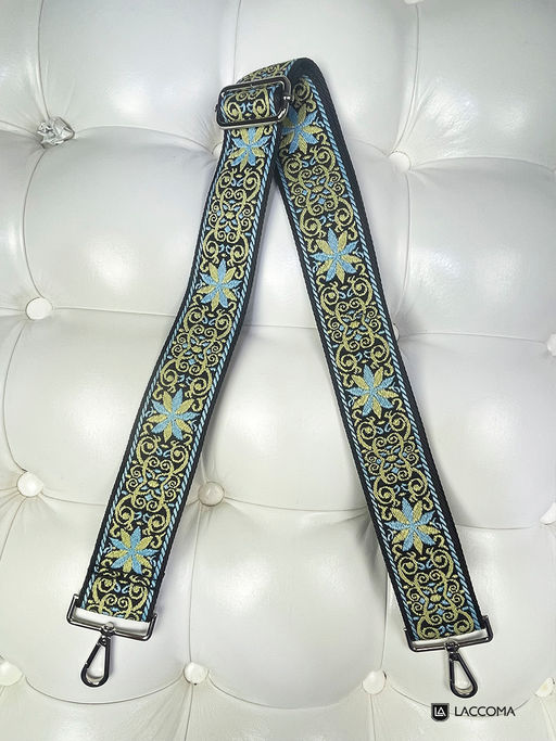 LACCOMA ремень 1000-узор-5-черн/голуб/салат полиэстр