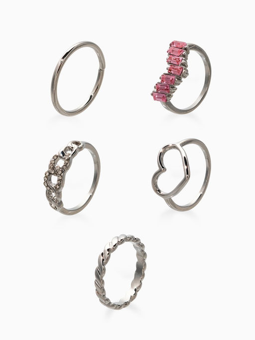 Набор колец 5 шт "Новый стиль" сердца,бесконечность, р-р МИКС, цвет бело-розовый в серебре   1093709