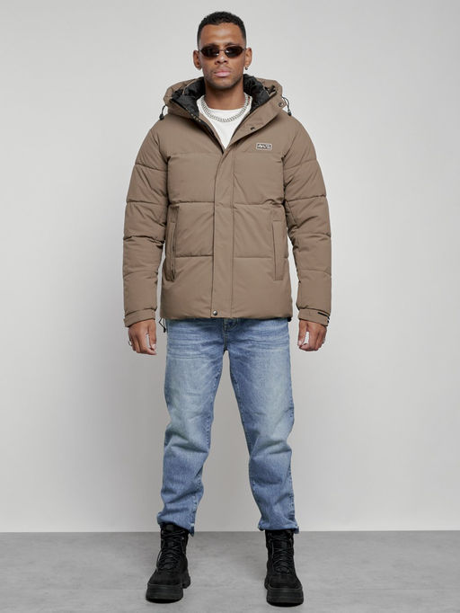 Куртка молодежная мужская зимняя с капюшоном коричневого цвета 8356K - Wonderrman фото 2