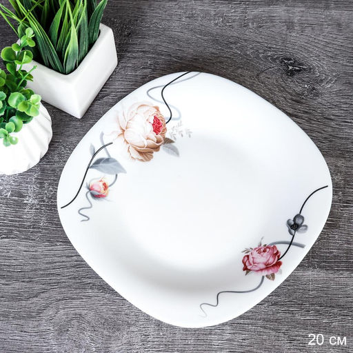 Тарелка 200 мм квадратная / Sq13/7595 L (7315) /уп 2/ Чайная роза на ветке
