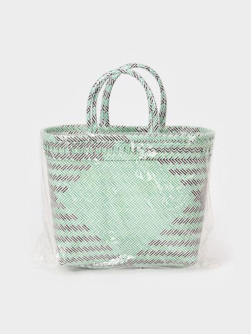 Сумка плетёная, 30×15×35 см, пластик, бирюзовая с чёрным
