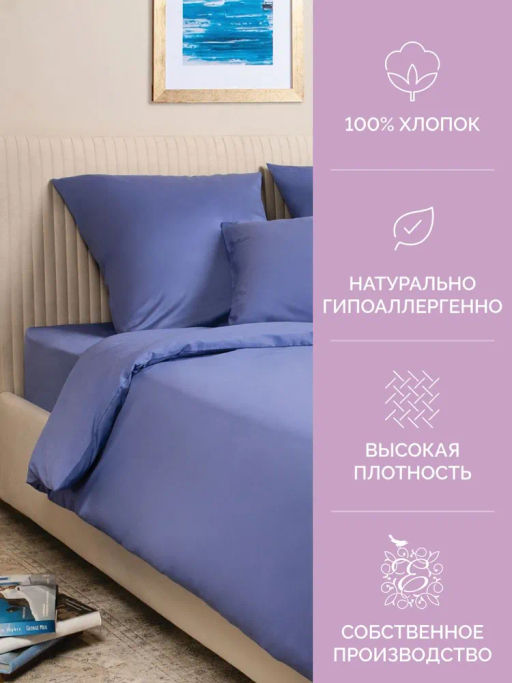Постельное белье Моноспейс 1,5сп + 2 наволочки, синий - Ecotex фото 3