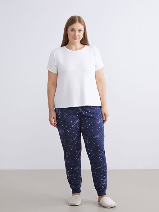 Beli Lastikli Bask?l? Kad?n Jogger Pijama Alt?