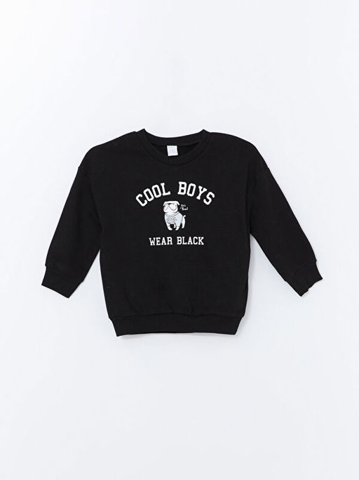 Bisiklet Yaka Bask?l? Erkek Bebek Sweatshirt