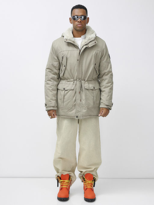 Парка мужская зимняя удлиненная с мехом бежевого цвета 2606B - Mtforce фото 2