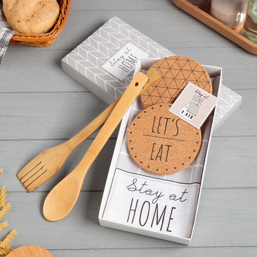 Кухонный набор подарочный «Этель» Stay at home: полотенце, подставки, деревянная ложка, деревянная лопатка