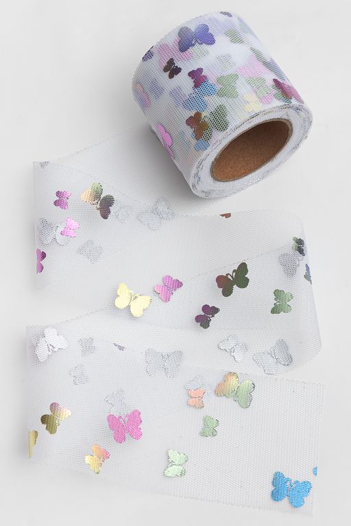 Фатин Бабочки 5,5 см*15 ярд (SF-6041) белый №23 - No name фото 2